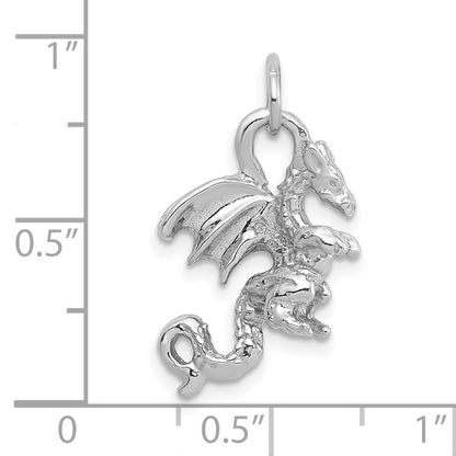 14k White Gold Solid Polished 3-D Dragon Charm