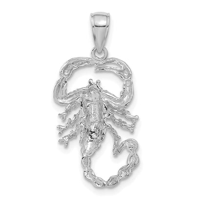 14K White Gold Solid Polished Open-Backed Scorpion Pendant