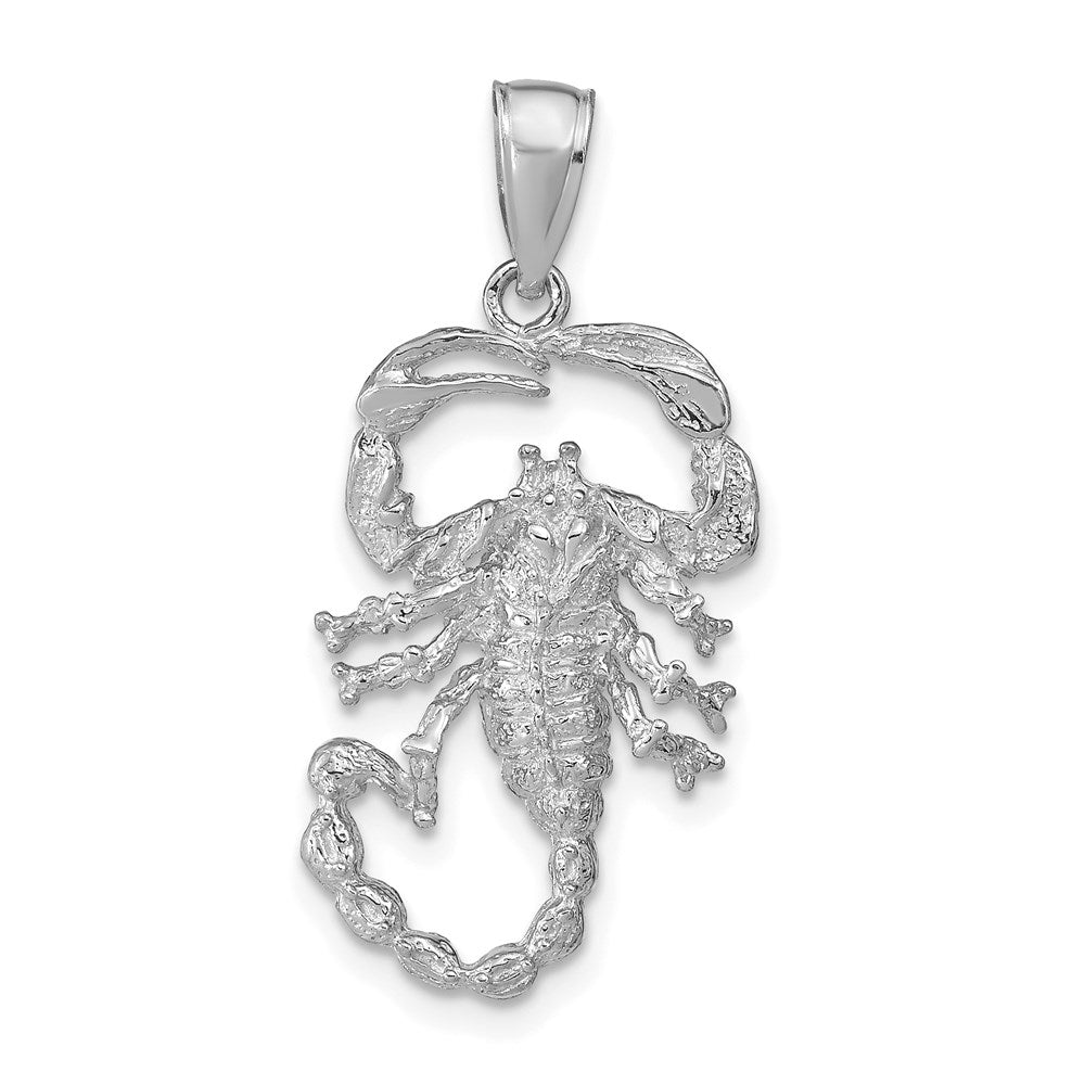 14K White Gold Solid Polished Open-Backed Scorpion Pendant