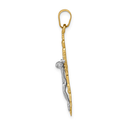 14k Two-tone Fleur De Lis Crucifix Pendant