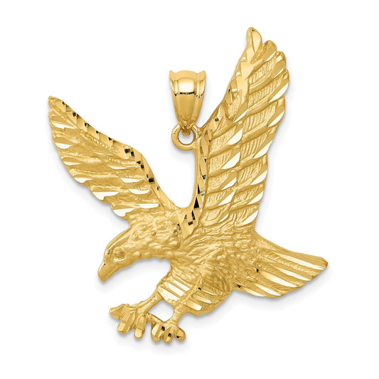 14k Satin Diamond-cut Eagle Pendant