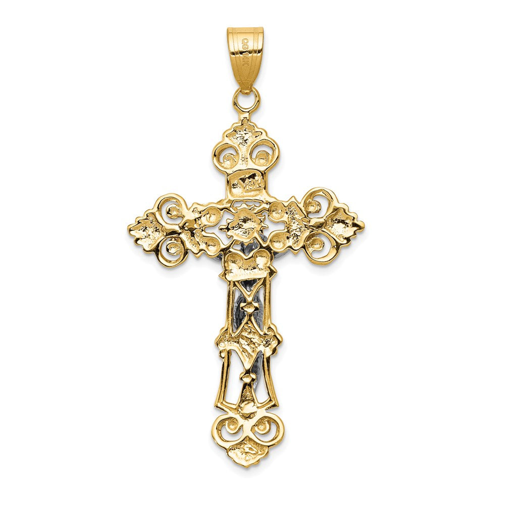 14k Two-tone INRI Fleur De Lis Crucifix Pendant