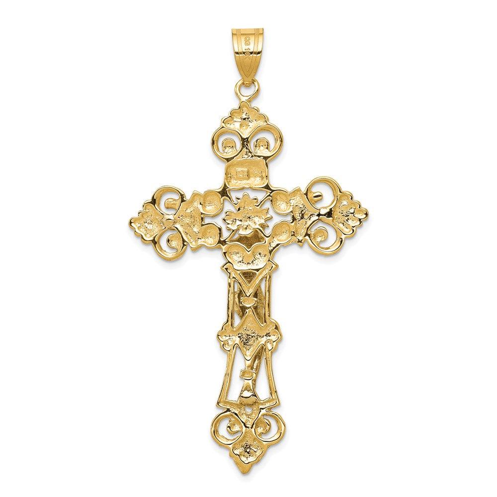 14k Two-tone INRI Fleur De Lis Crucifix Pendant