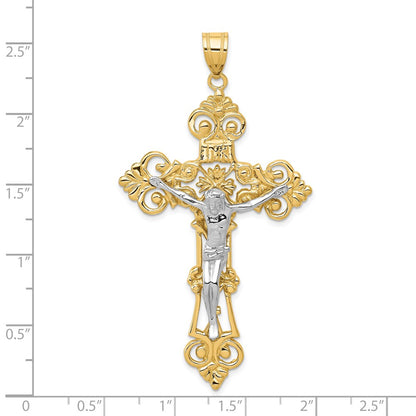 14k Two-tone INRI Fleur De Lis Crucifix Pendant