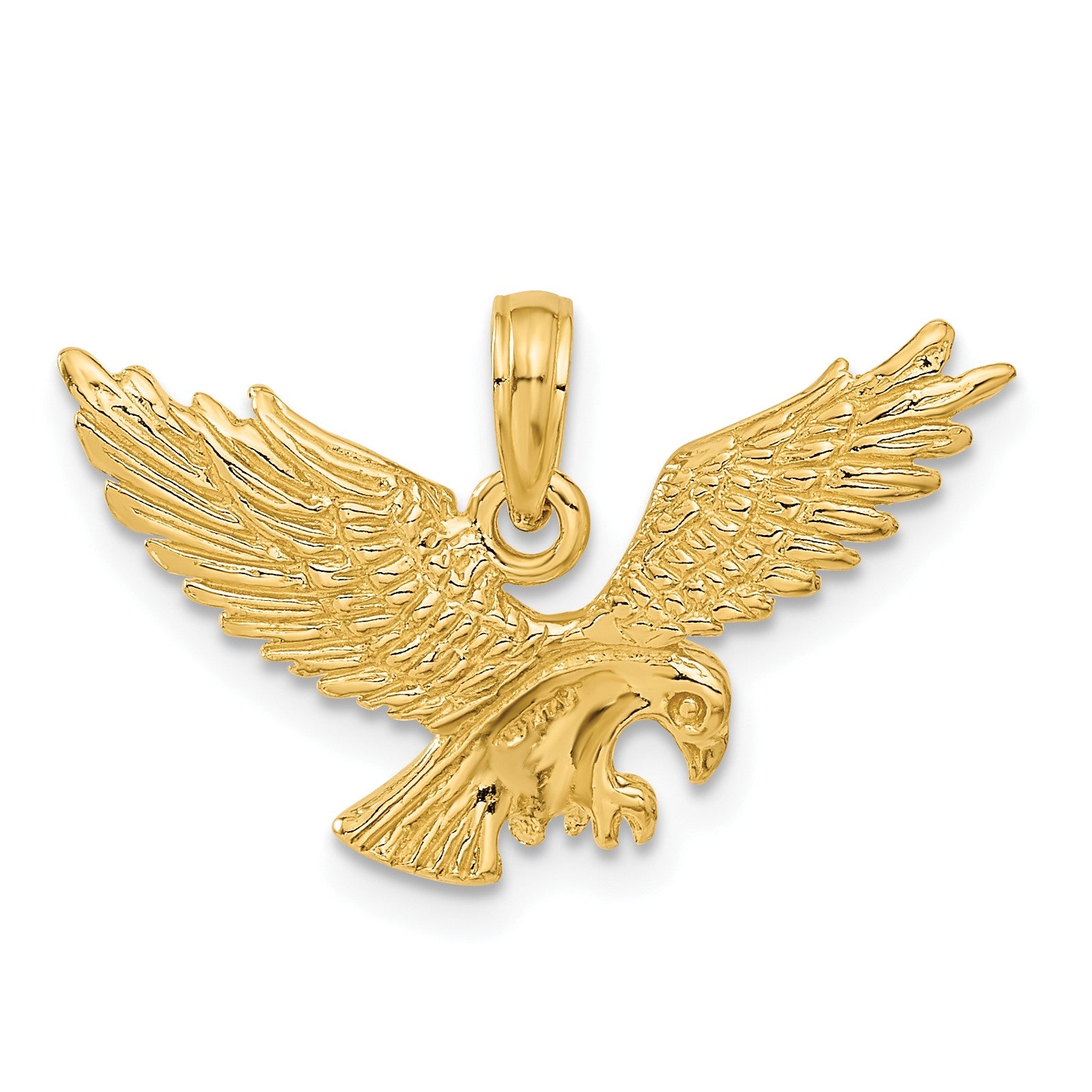 14k Solid Textured Eagle Landing Pendant