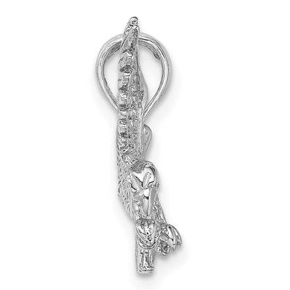 14K White Gold Solid Textured Eagle Landing Charm