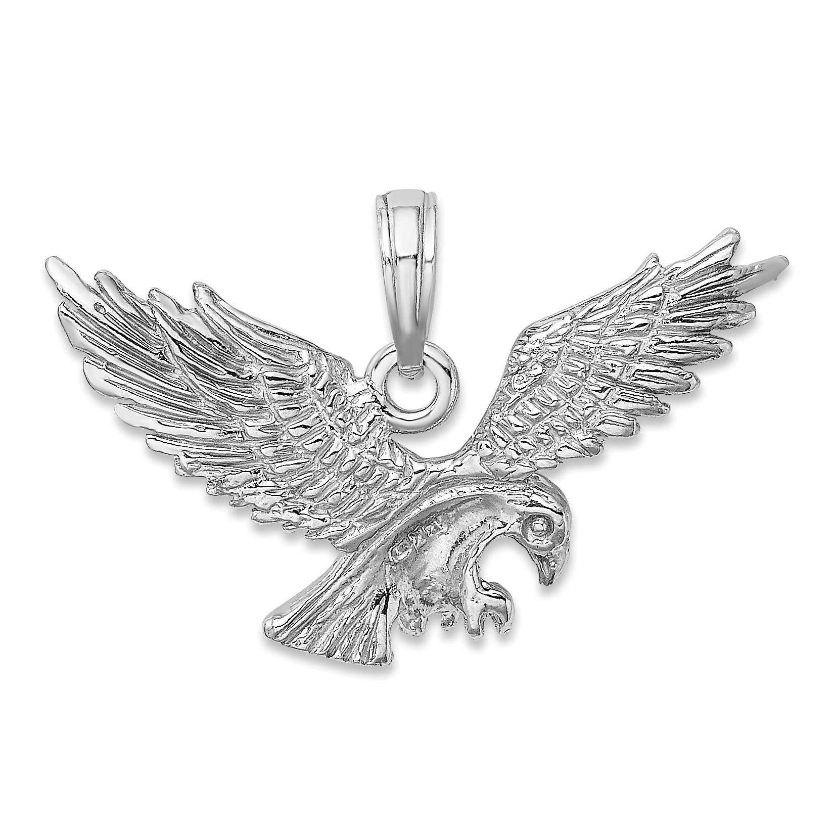 14K White Gold Solid Textured Eagle Landing Charm