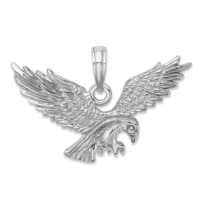 14K White Gold Solid Textured Eagle Landing Charm