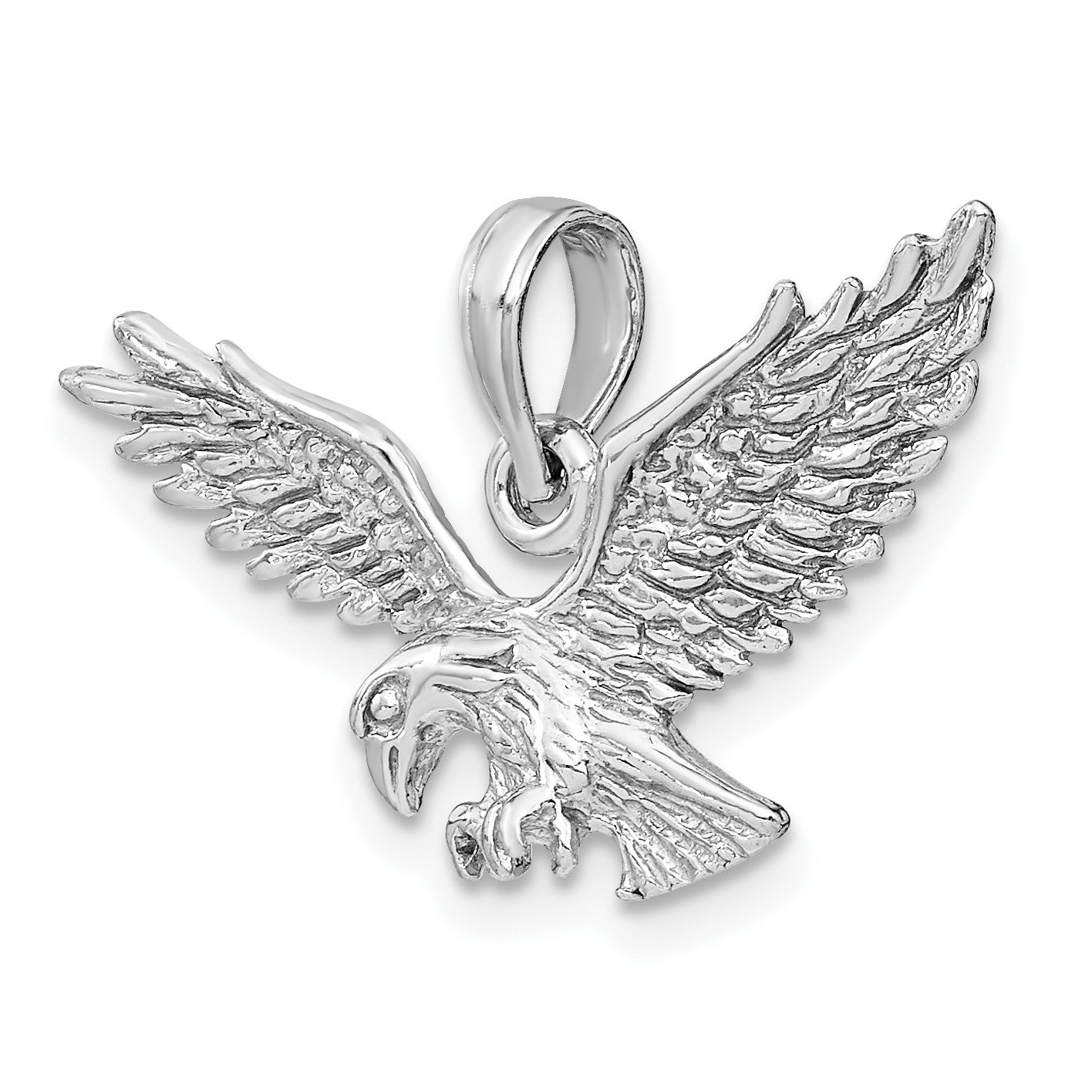 14K White Gold Solid Textured Eagle Landing Charm