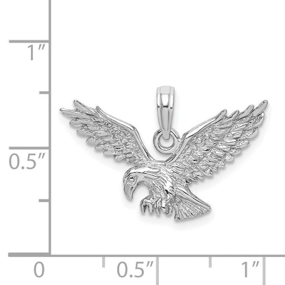 14K White Gold Solid Textured Eagle Landing Charm