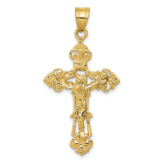 14k INRI Fleur De Lis Crucifix Pendant
