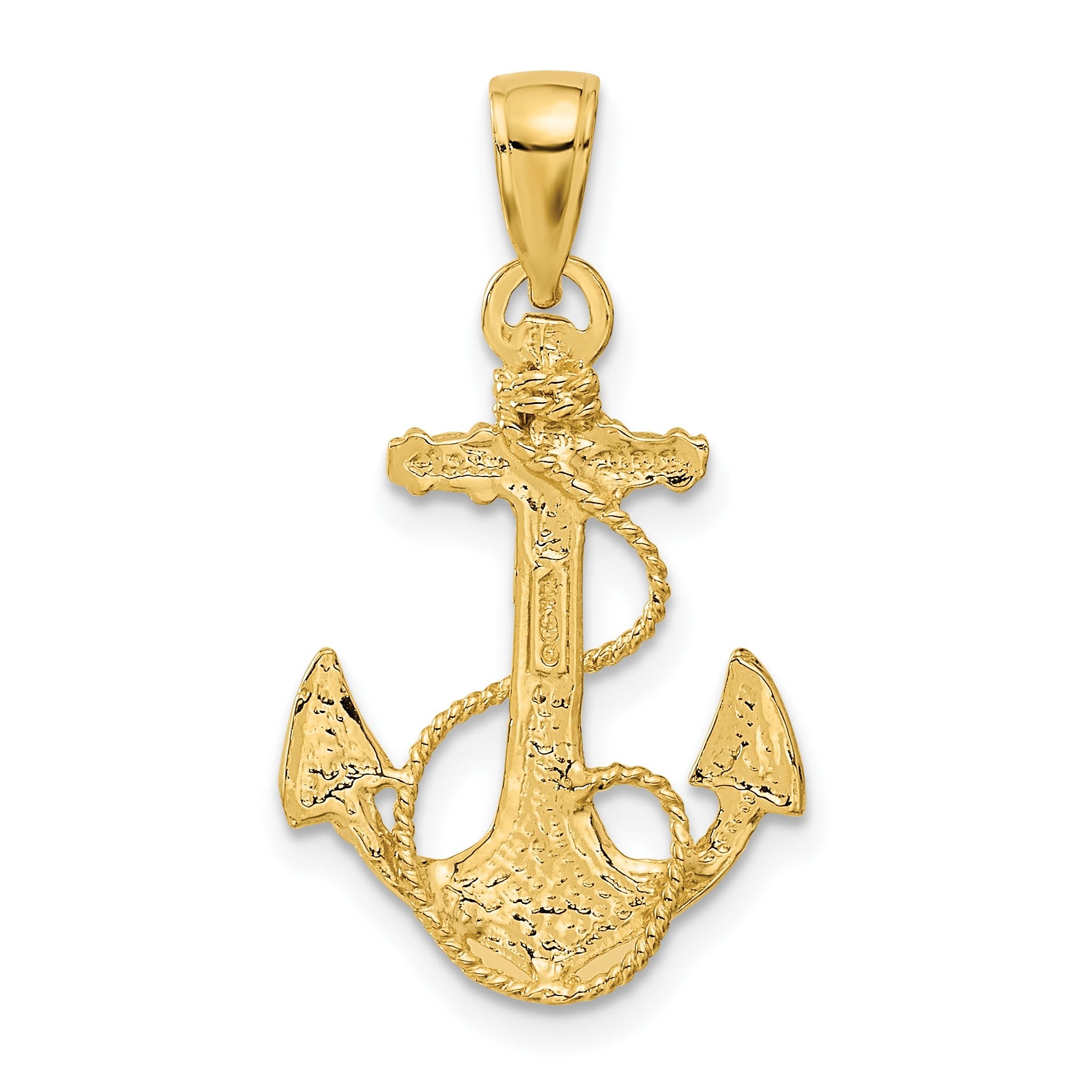 14k Solid Polished Anchor with Rope Pendant