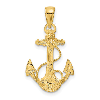 14k Solid Polished Anchor with Rope Pendant
