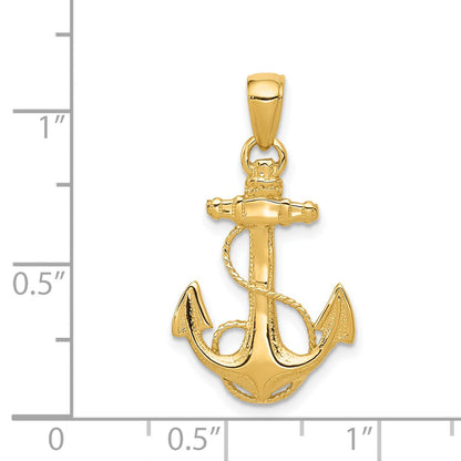 14k Solid Polished Anchor with Rope Pendant