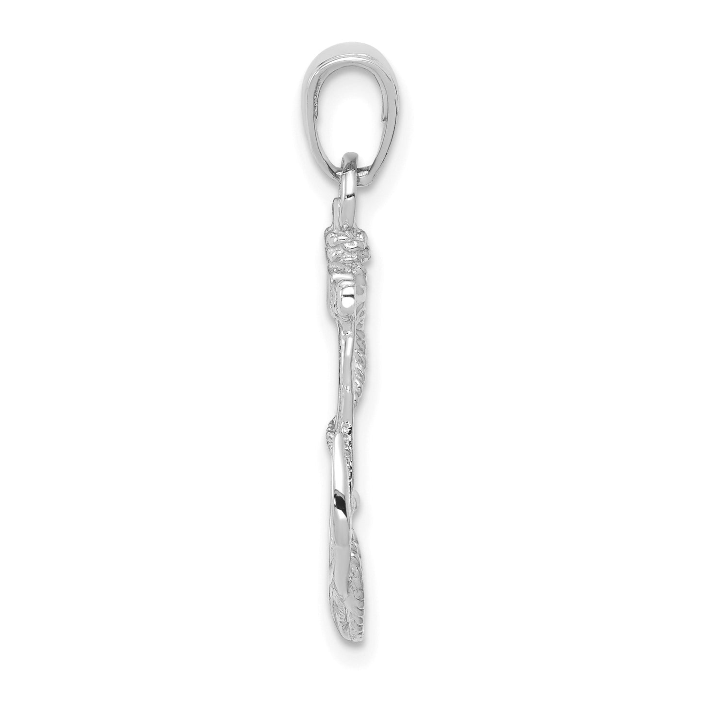 14K White Gold Solid Polished Anchor with Rope Pendant