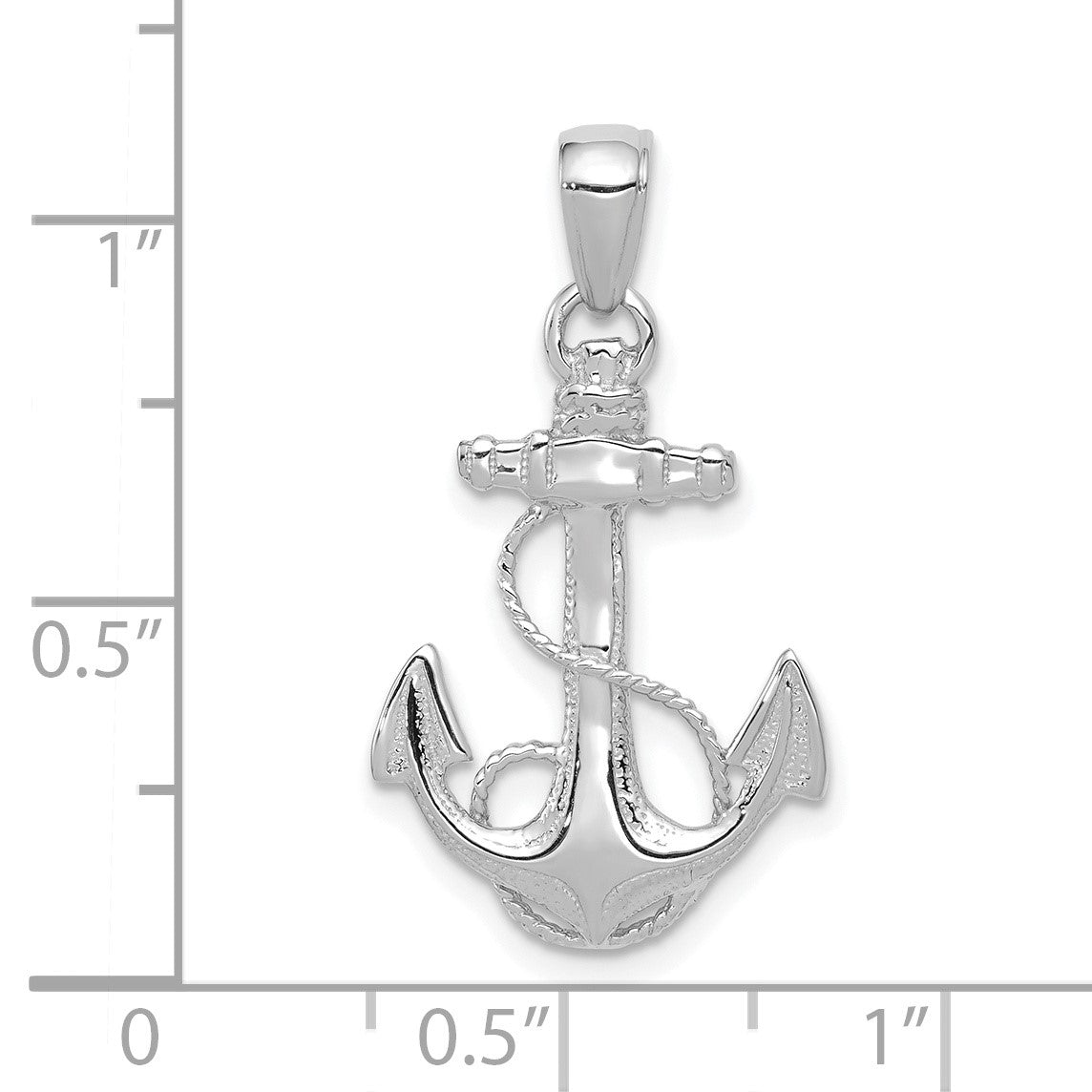 14K White Gold Solid Polished Anchor with Rope Pendant