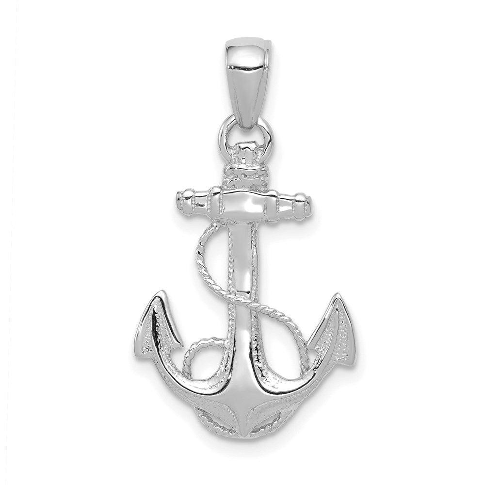 14K White Gold Solid Polished Anchor Pendant