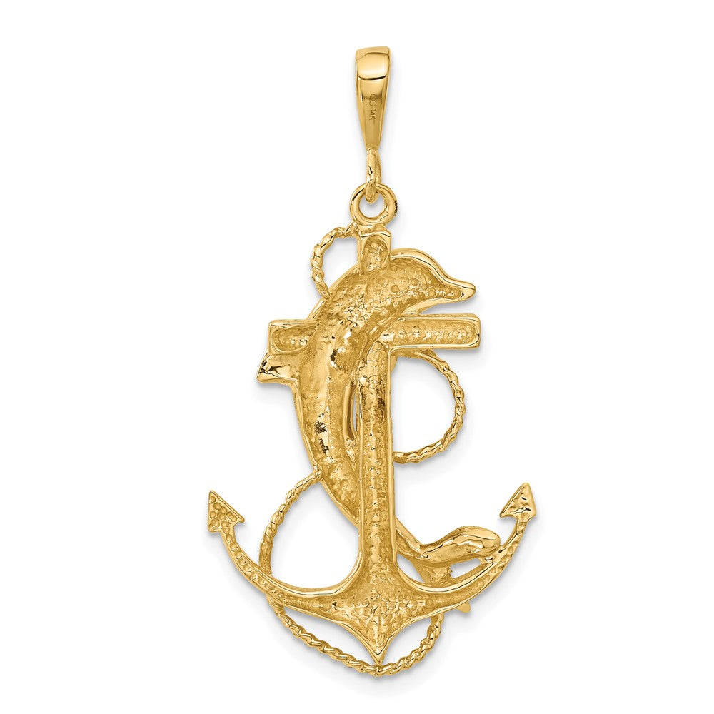 14k Solid Polished Anchor with Dolphin Pendant