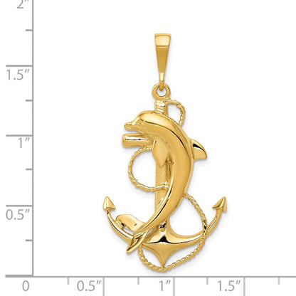 14k Solid Polished Anchor with Dolphin Pendant