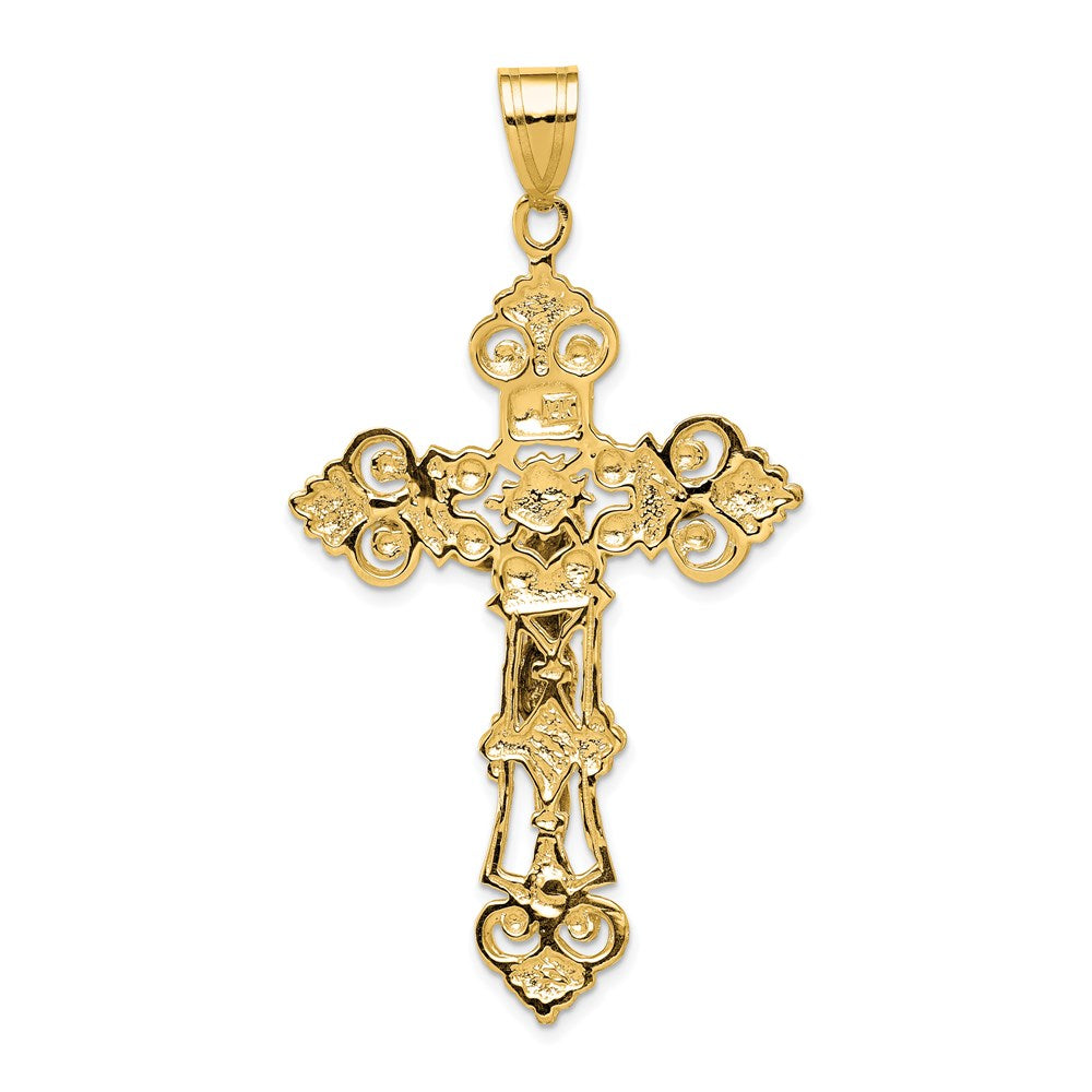 14k INRI Fleur De Lis Crucifix Pendant