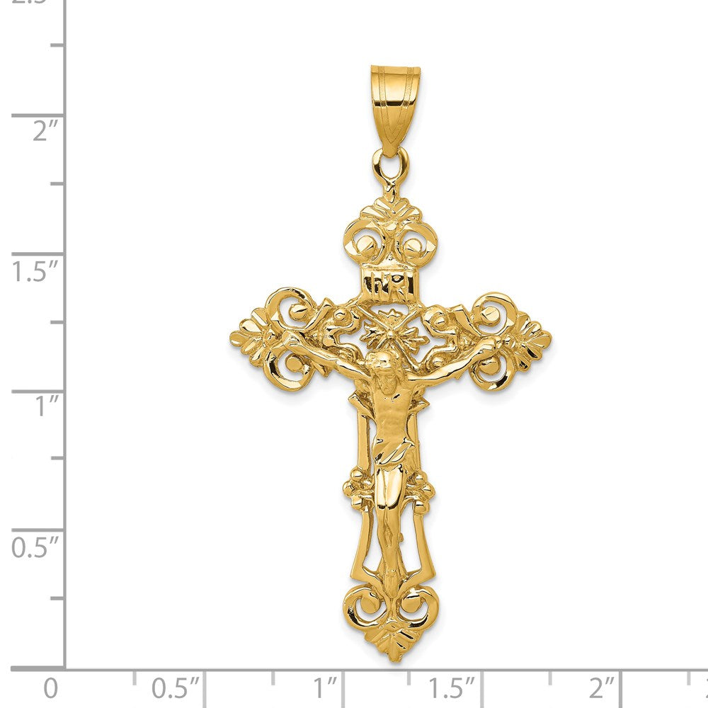 14k INRI Fleur De Lis Crucifix Pendant