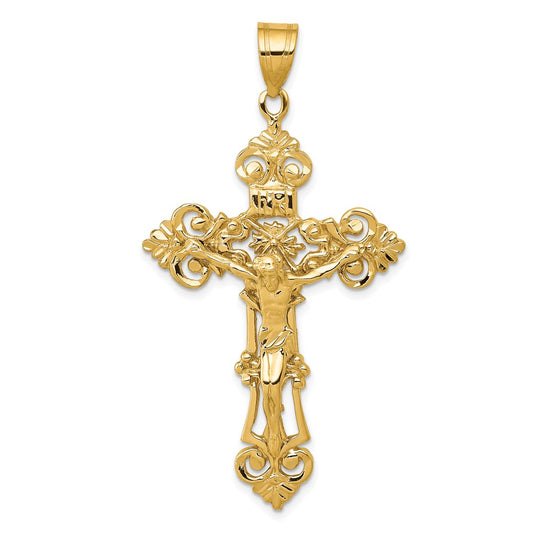 14k INRI Fleur De Lis Crucifix Pendant