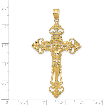 14k INRI Fleur De Lis Crucifix Pendant