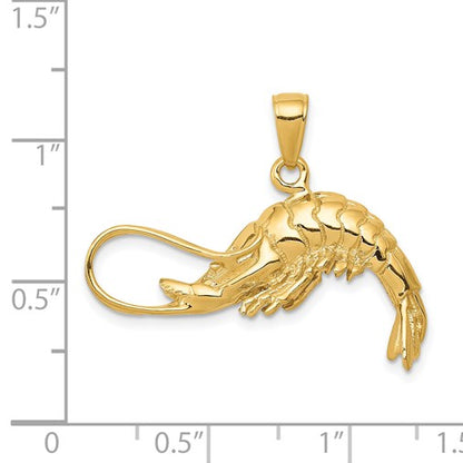 14K Polished 3-D Shrimp Pendant