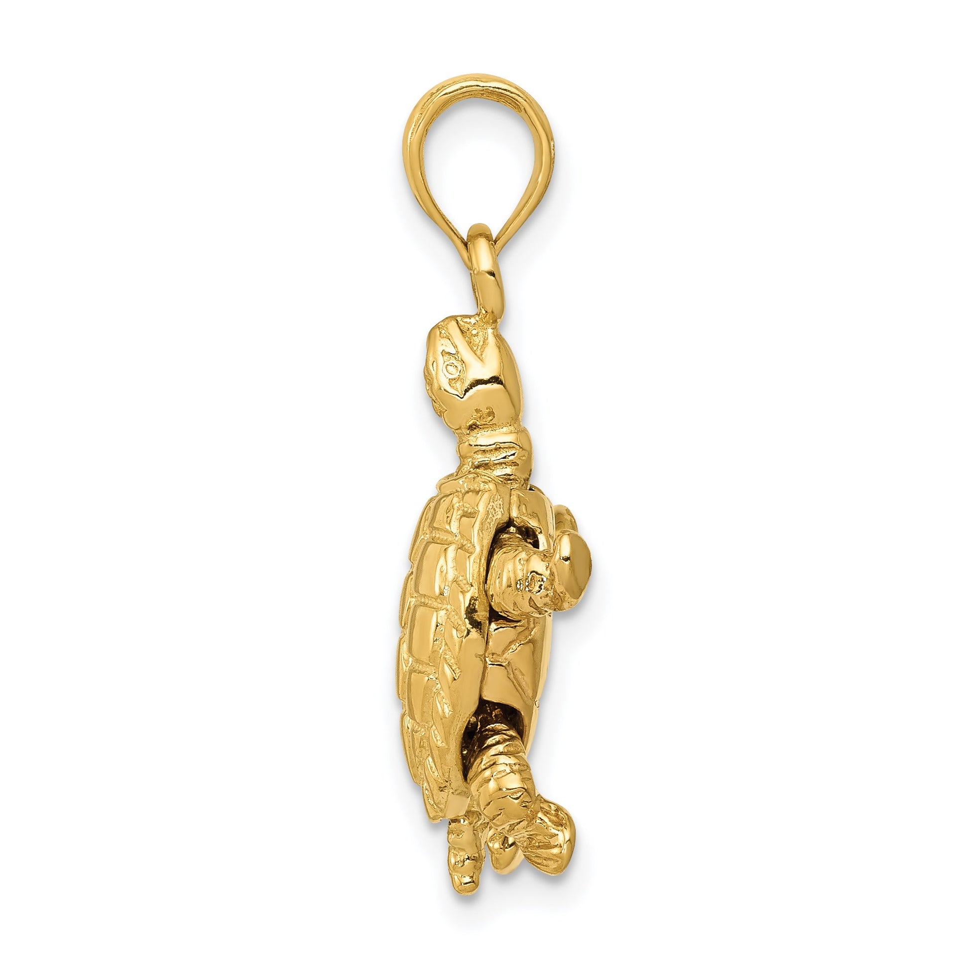 14K Solid Polished 3-D Turtle with Moveable Head and Legs Pendant