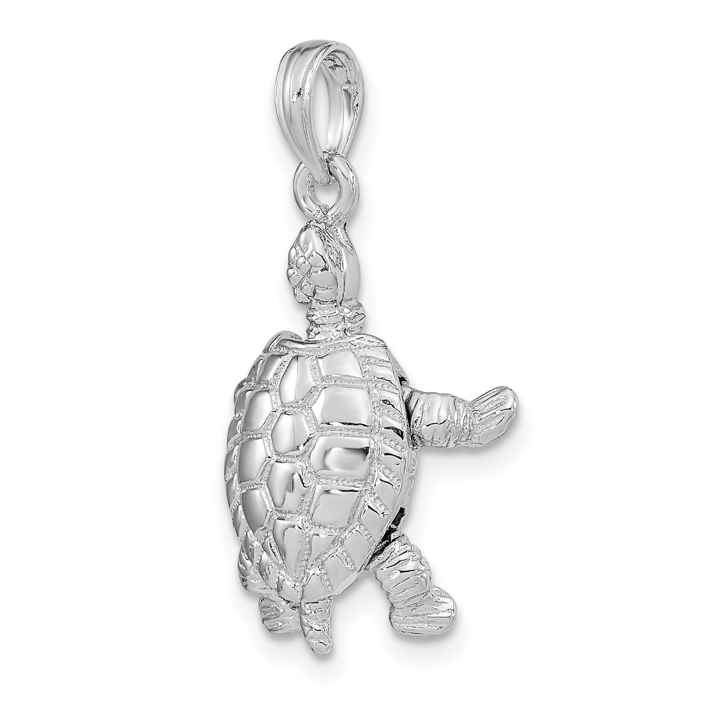 14K White Gold Solid Polished 3-D Turtle with Moveable Head and Legs Pendant
