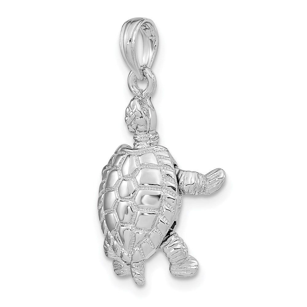 14K White Gold Solid Polished 3-D Moveable Turtle Pendant