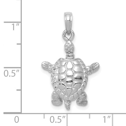14K White Gold Solid Polished 3-D Turtle with Moveable Head and Legs Pendant