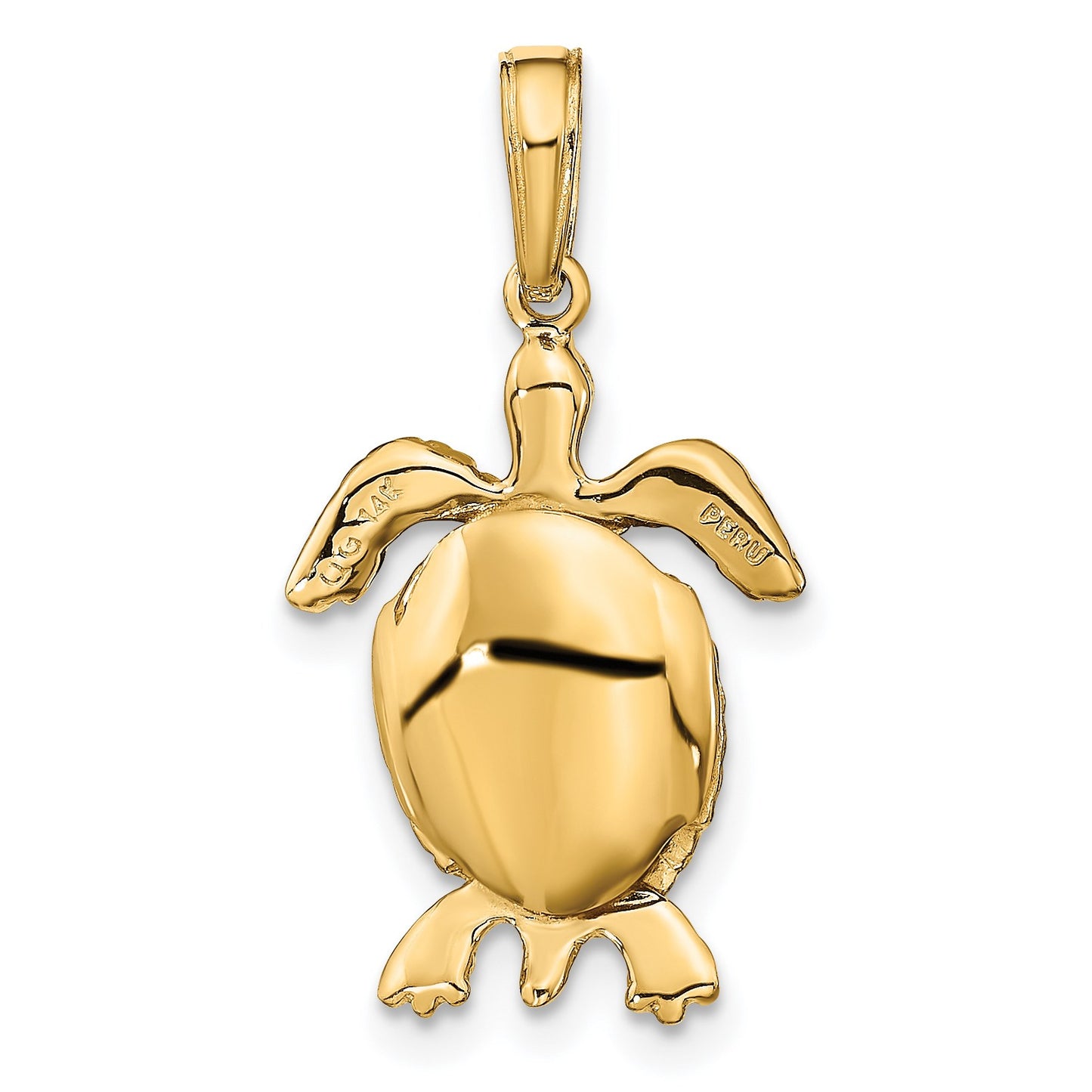 14K Solid Polished 3-D Turtle with Moveable Head and Legs Pendant