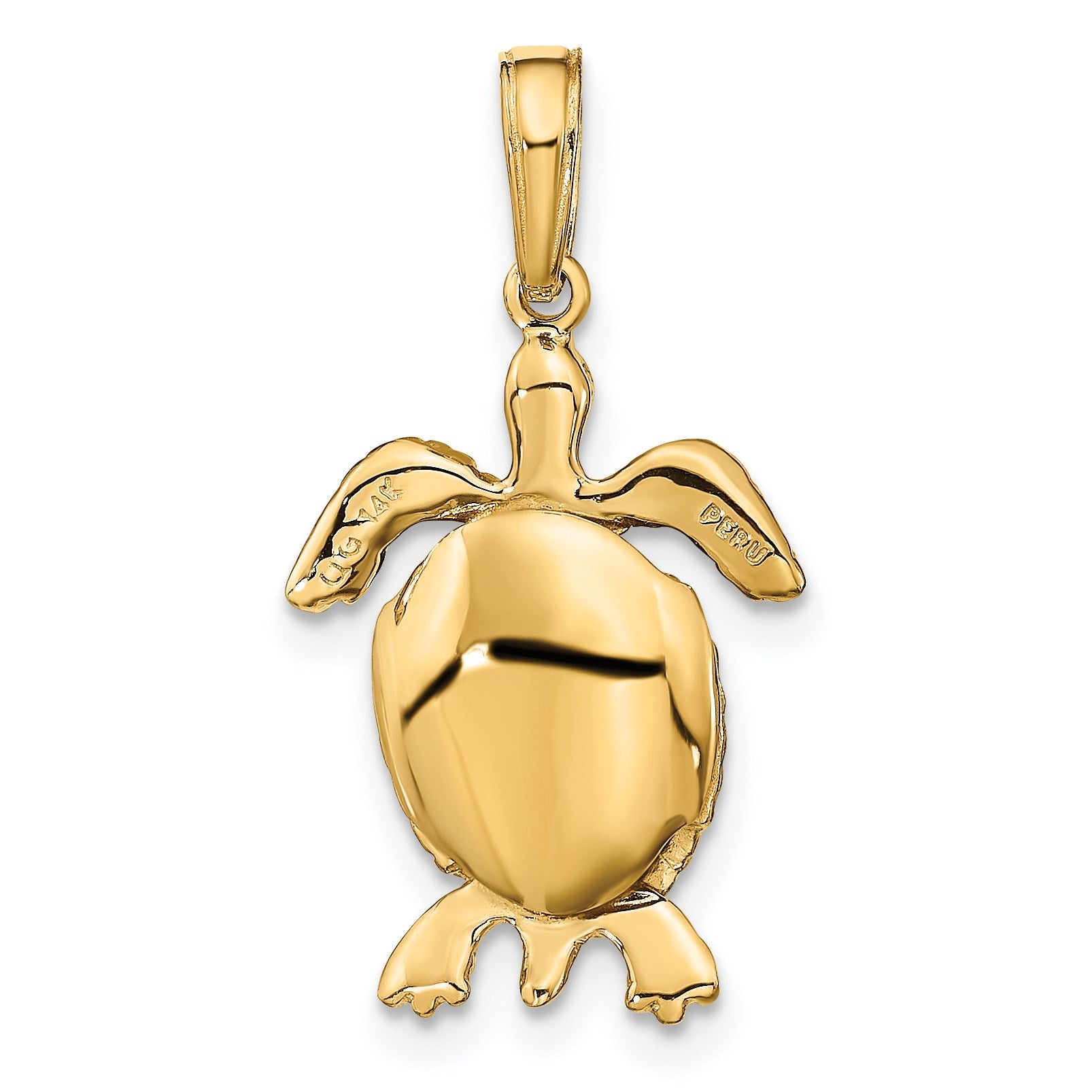 14K Solid Polished 3-D Turtle with Moveable Head and Legs Pendant