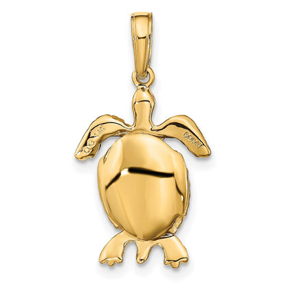 14K Solid Polished 3-D Turtle with Moveable Head and Legs Pendant