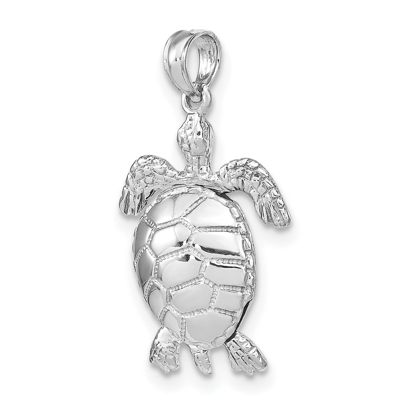14K White Gold Polished 3-D Turtle with Moveable Head and Legs Pendant
