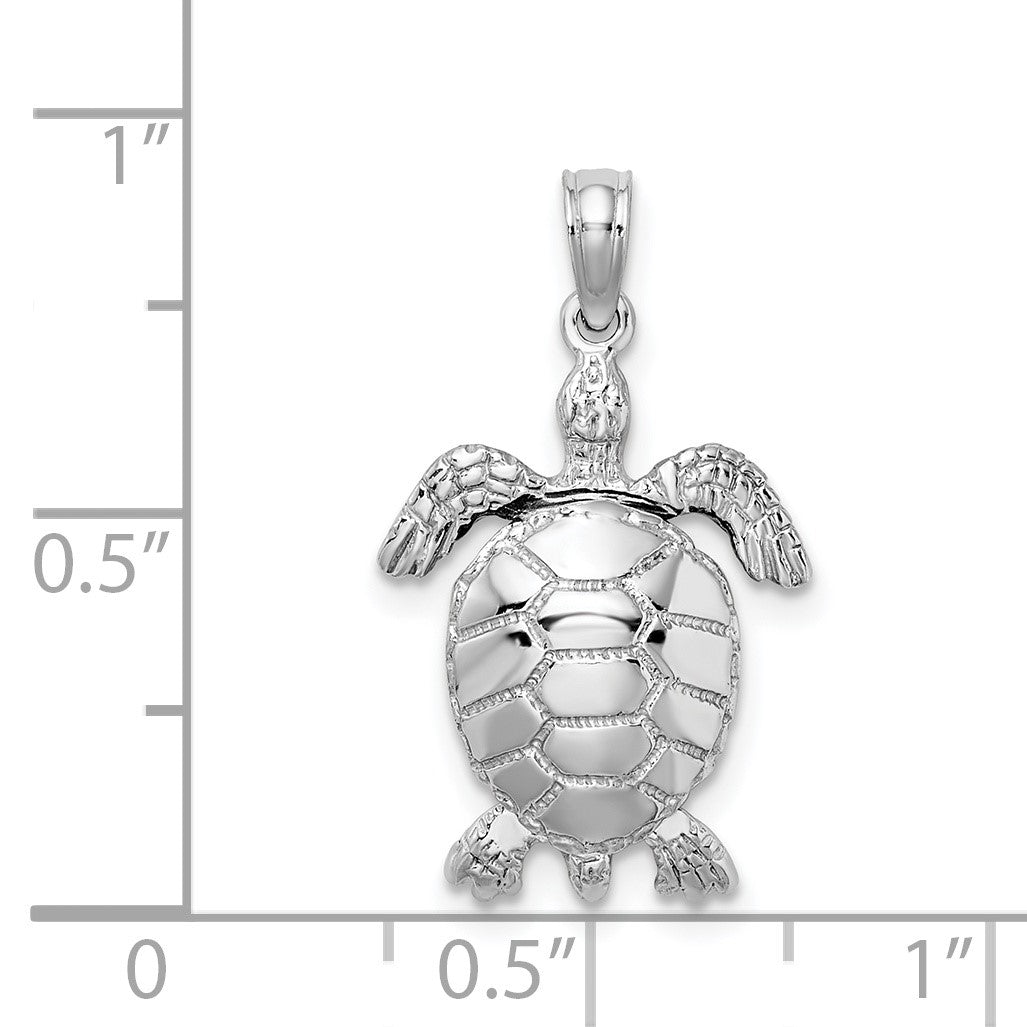 14K White Gold Polished 3-D Turtle with Moveable Head and Legs Pendant