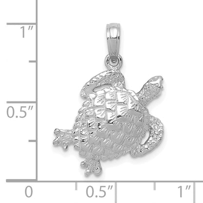 14K White Gold Solid Polished Open-Backed Turtle Pendant