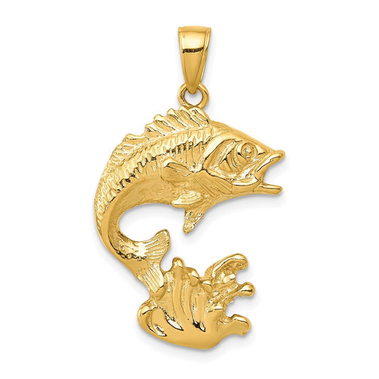 14k Polished Open-Backed Bass Fish Pendant