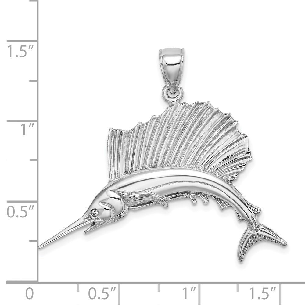 14K White Gold Polished Sailfish Charm