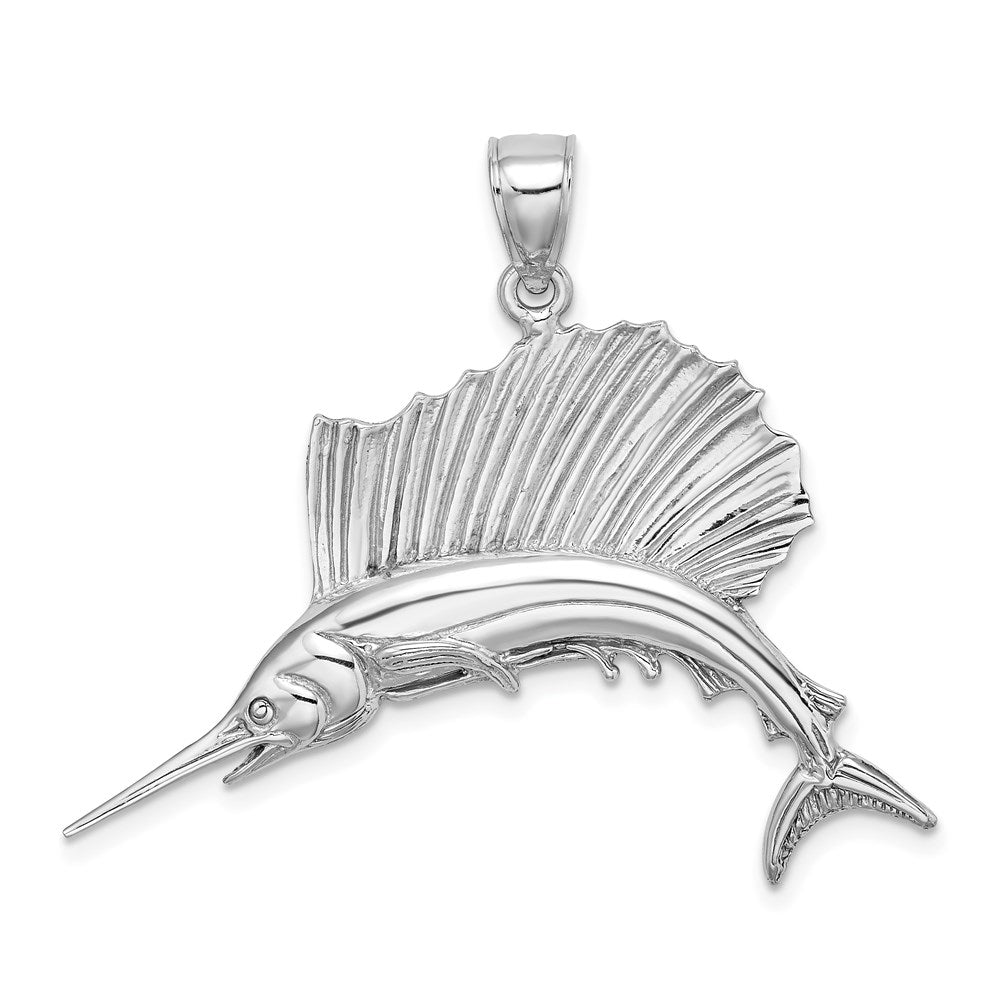 14K White Gold Polished Sailfish Charm