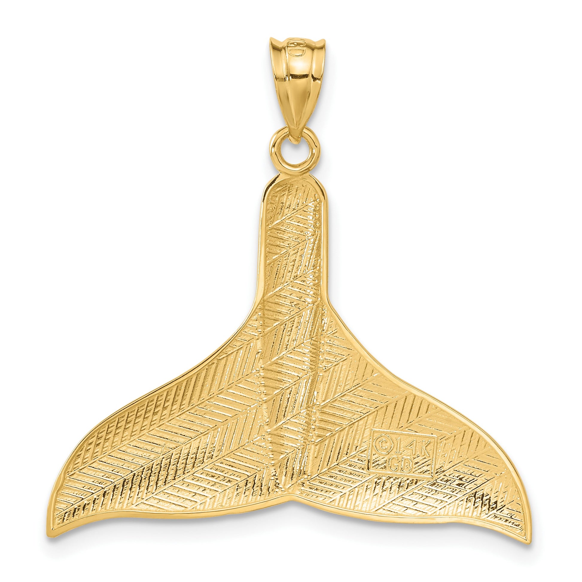 14k Solid Polished Large Whale Tail Pendant