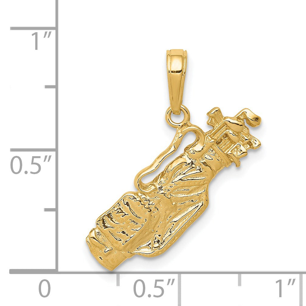 14k Solid Polished Open-Backed Golf Bag with Clubs Charm
