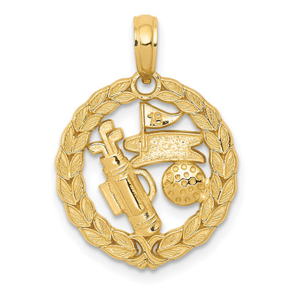 14k Solid Polished Golf Theme Circle Pendant