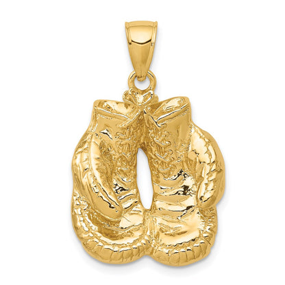 14k Solid Polished Open-Backed Boxing Gloves Pendant