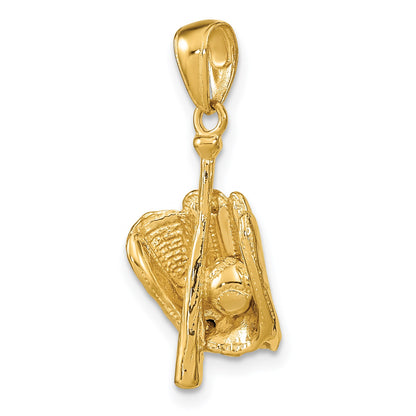 14K Polished 3-D Glove/Bat/Baseball Pendant