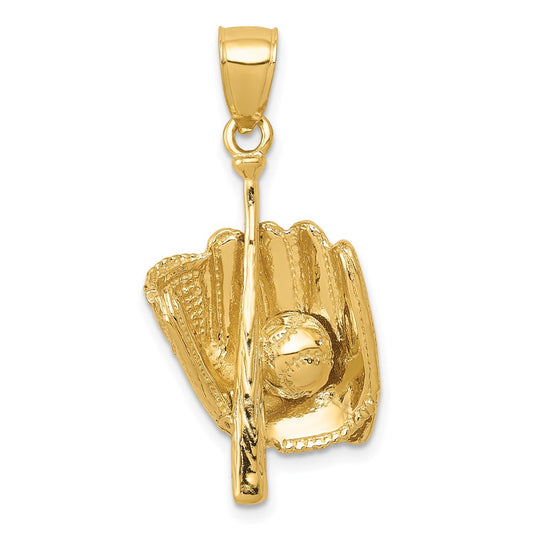 14K Polished 3-D Glove/Bat/Baseball Pendant