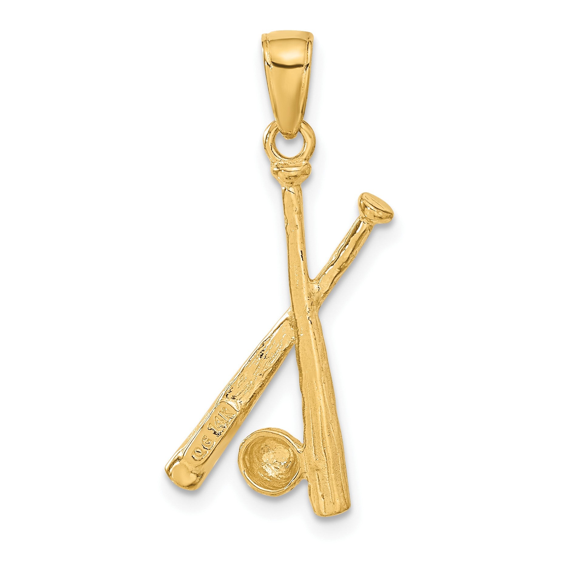 14K Polished Open-Backed Bats and Baseball Pendant