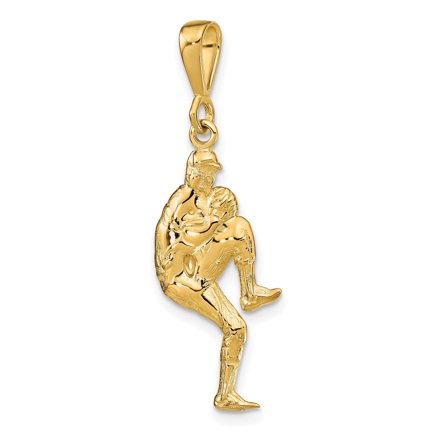 14K Polished 3-D Pitcher Baseball Charm
