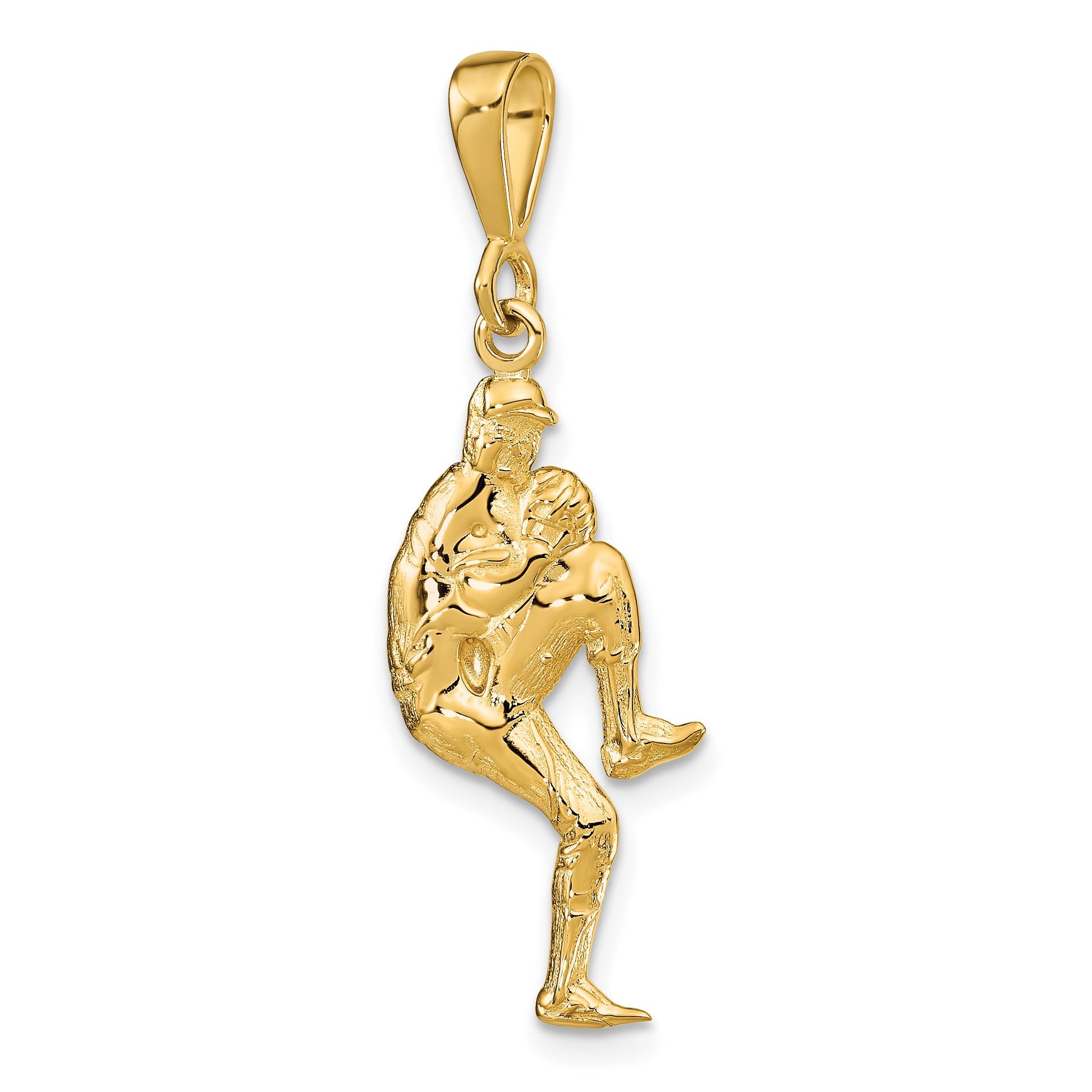 14K Polished 3-D Pitcher Baseball Charm